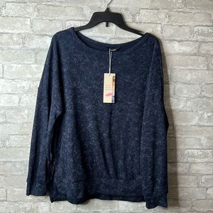 Dokotoo Oversized Waffle Knit Crewneck Long Sleeve Pullover Medium Blue